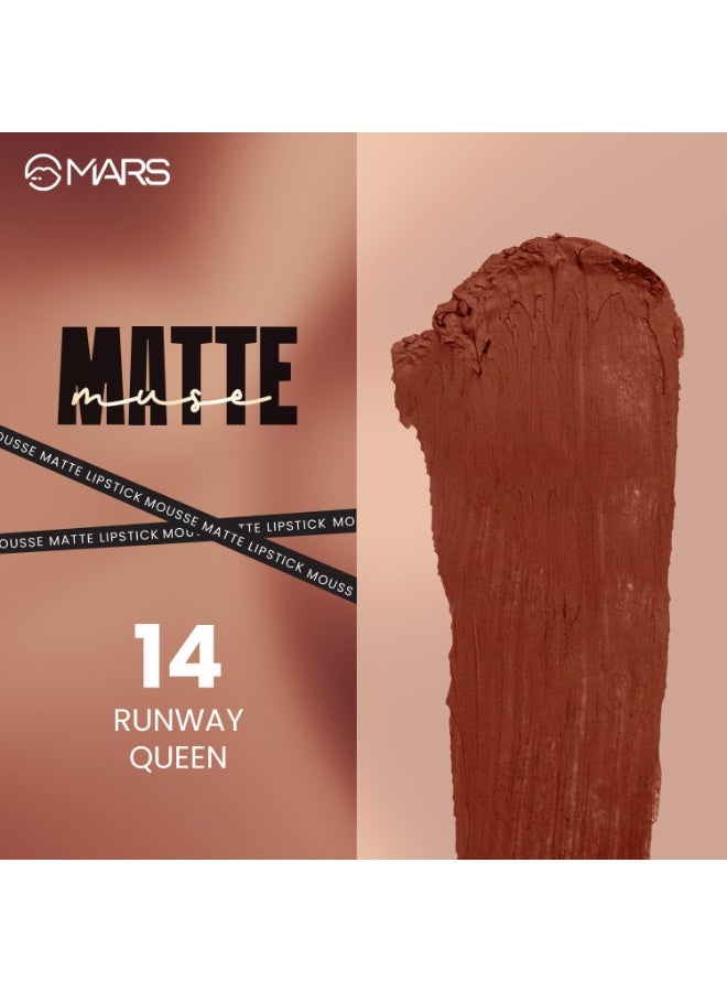مارس أحمر شفاه مات موس من ماركة مارس (3 مل) (14-RUNWAY QUEEN) مع أداة تطبيق على شكل قدم الغزال | لون غني ومركز | ملمس ناعم | تركيبة مرطبة | تأثير شفاه غير لامع وجذاب - Image 4